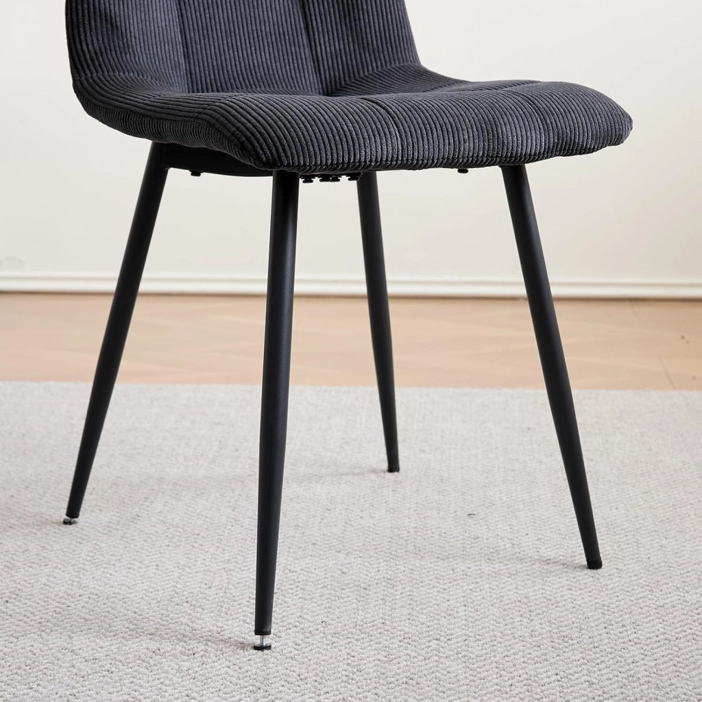 GrandCA HOME Set da Pranzo 6 Sedie in Velluto a Coste Nero e un Tavolo Rettangolare 160x90 — Ideale per Cucine e Soggiorni (Impiallacciatura di Noce)
