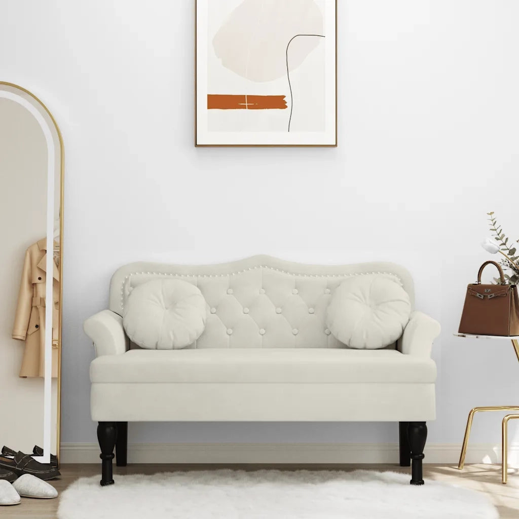 Panca con Cuscini Crema 120,5x65x75 cm in Velluto 372147