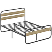 Letto Matrimoniale ¨C Zephmum ¨C Struttura in Acciaio Stile Industriale con Testiera e Rete, Aspetto Legno 140x190 cm