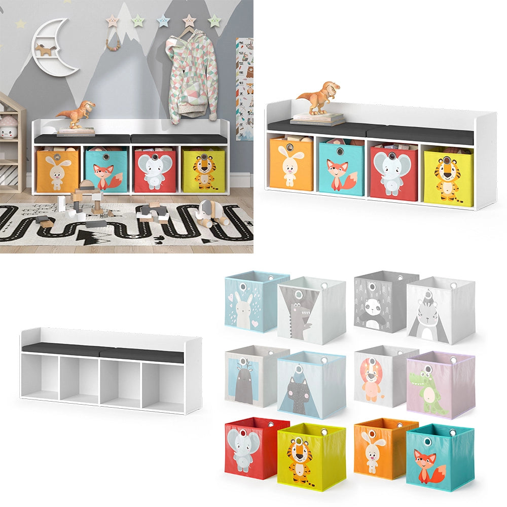 Vicco Scaffale per bambini Bianco 31.2 x 53.4 cm con 4 scatole pieghevoli opt.1