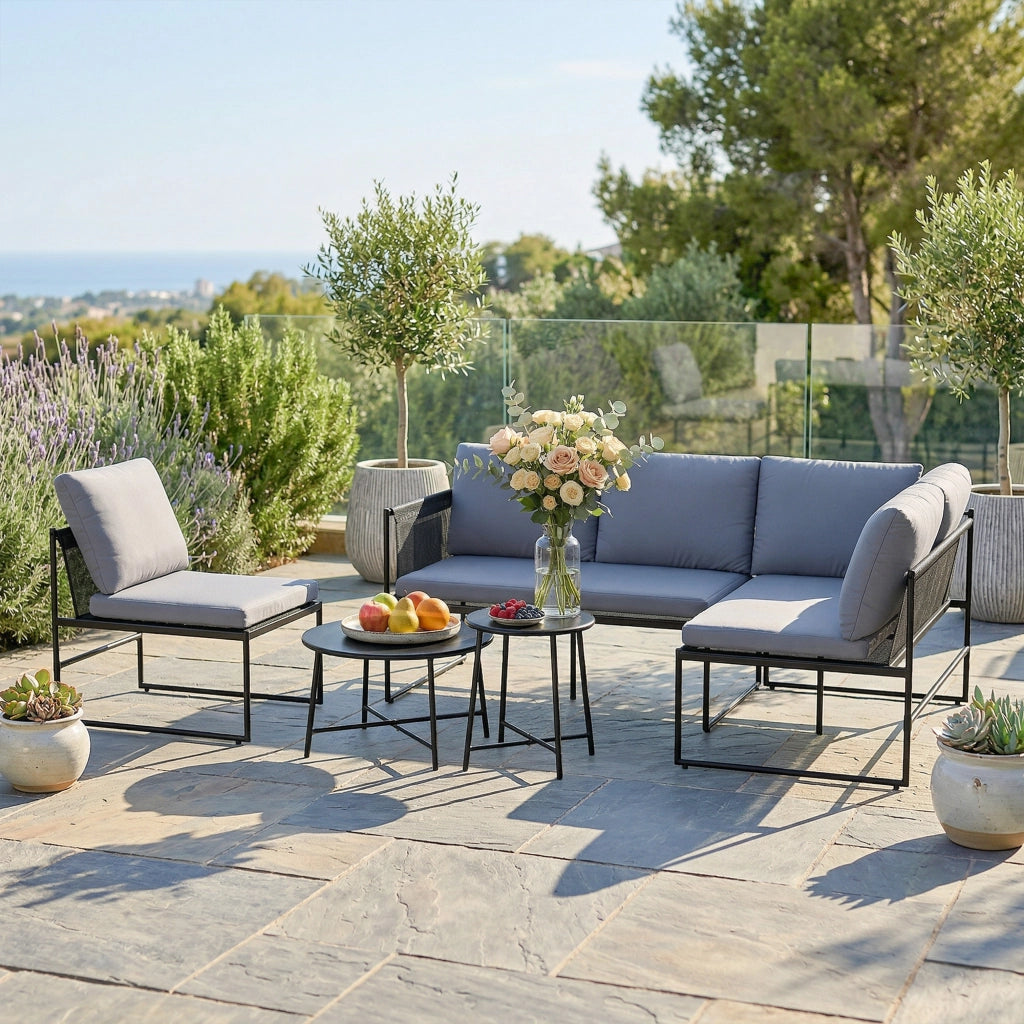 Set Lounge da Giardino 4-5 Persone ¨C zephmum ¨C Grigio, Polyrattan, Tessuto Lavabile