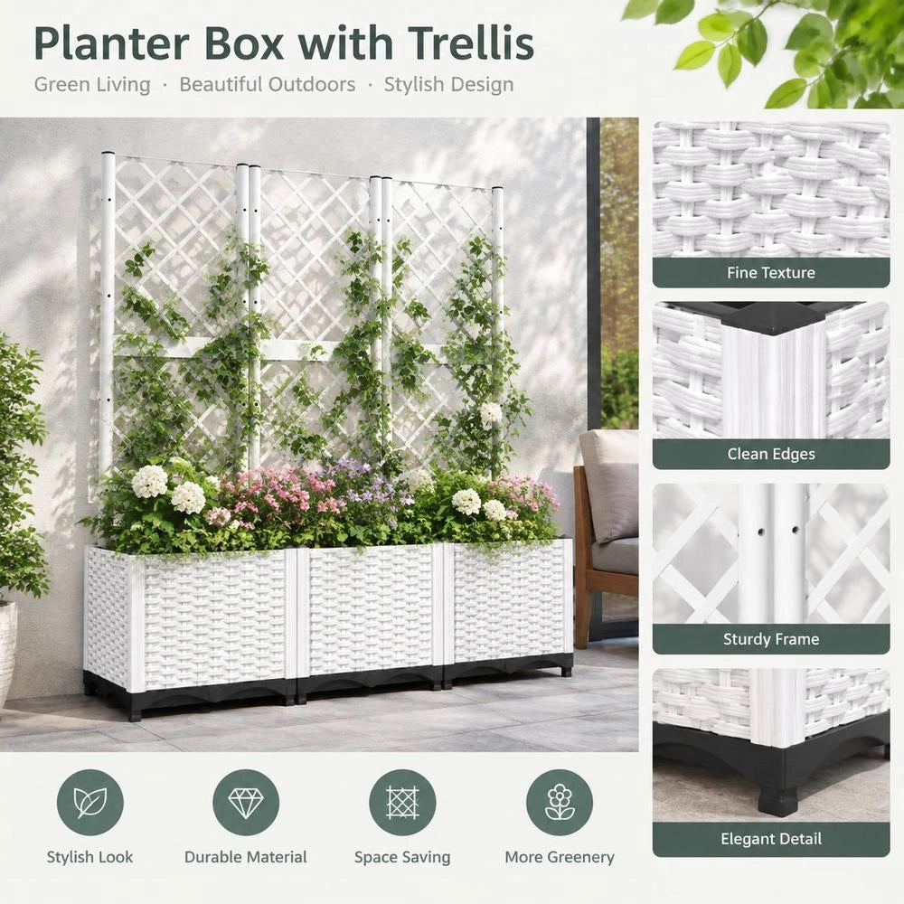 Plant Pot With Trellis White 120x40x136 Cm PP
