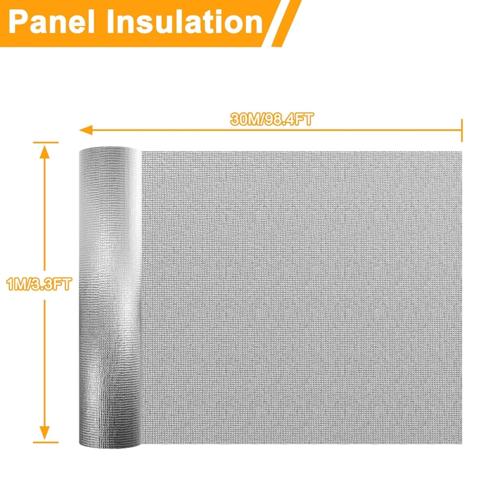 Pellicola Isolante Termica 1x30m, 3-4mm, Doppia in Alluminio per Riscaldamento, Isolamento, Riflettente per Radiatore, Pavimento, Parete, Tetto