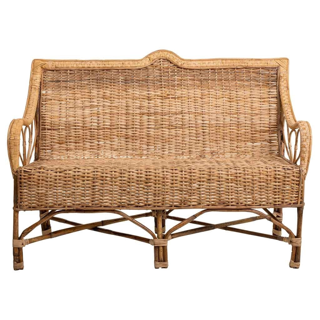 Divano in bambù e rattan marrone 130x48x99h