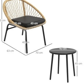 Set da giardino in rattan giallo con tavolo rotondo e 2 sedie