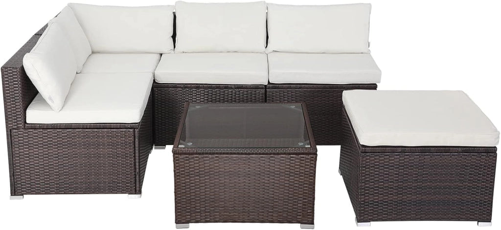Set Salotto in Polyrattan XL Cuscini Imbottiti Tavolo in Vetro Resistente Mobili Giardino Salottino Angolo Ripiano Extra