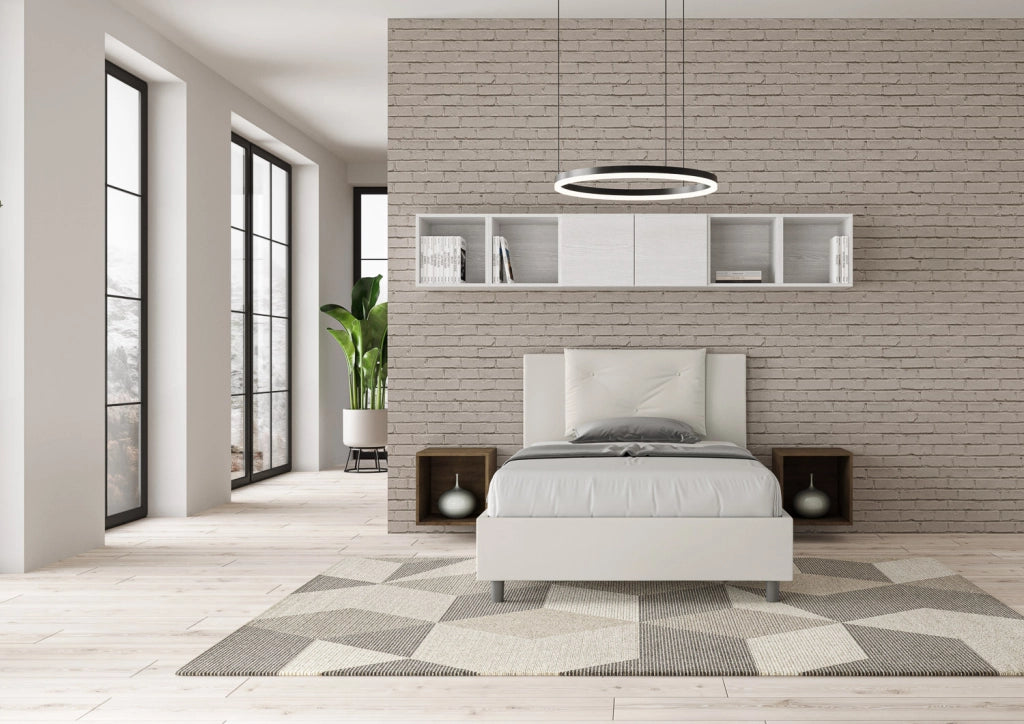 BS COM Letto una piazza e mezza senza rete imbottito 120x200 similpelle bianco