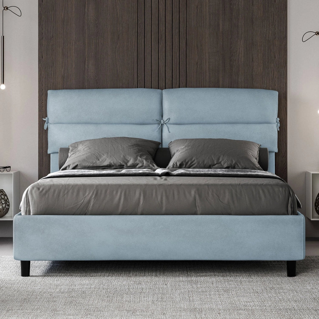 Letto matrimoniale senza rete imbottito 160x190 microfibra azzurro Nandy