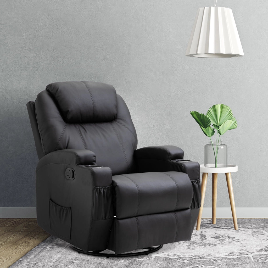 Poltrona Relax Massaggiante 84x92x109 cm in Similpelle Nera