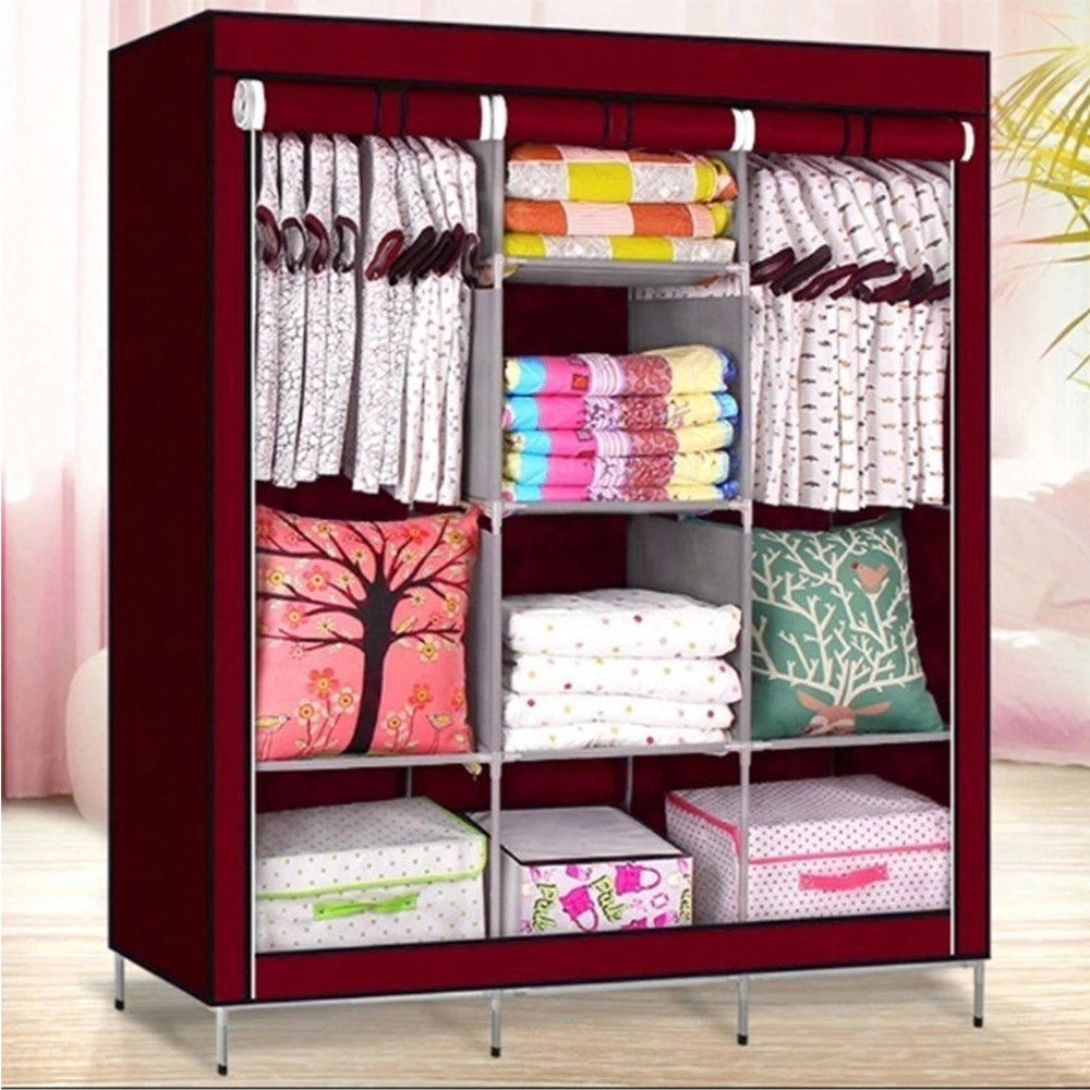 Trade Shop - Armadio Guardaroba Tessuto Appendiabiti Acciaio Smontabile Abiti 3 Ante -