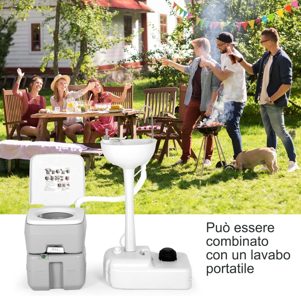 20L Toilette Portatile con Serbatoio Rimovibile e Indicatore del Livello dell'Acqua, WC Chimico Comodo per Campeggio, Water Portatile per Adulti e Anziani, Supporto Carico 200kg
