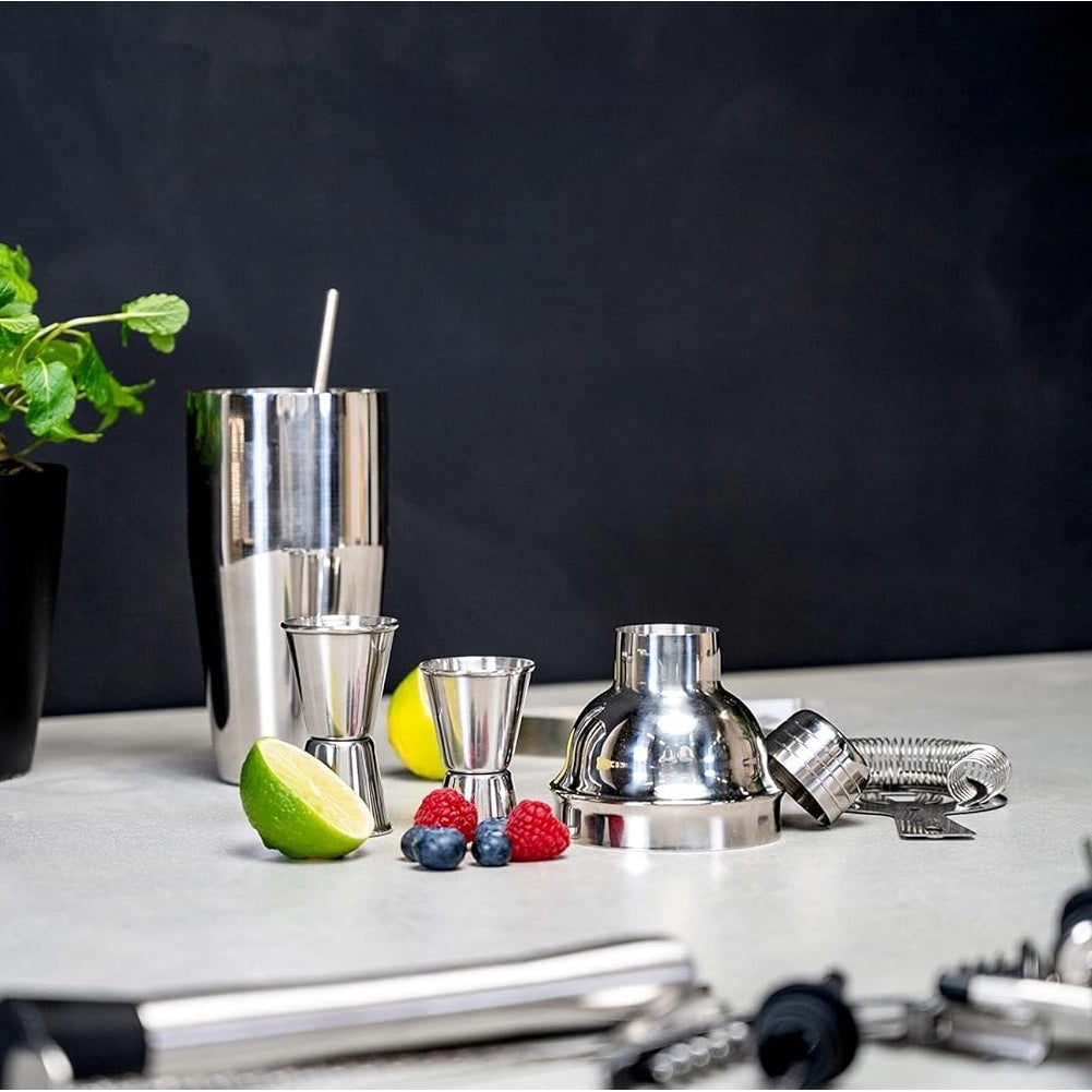 Set da Cocktail Completo 14Pz con Shaker Stamper Jigger Accessori in Acciaio Inox