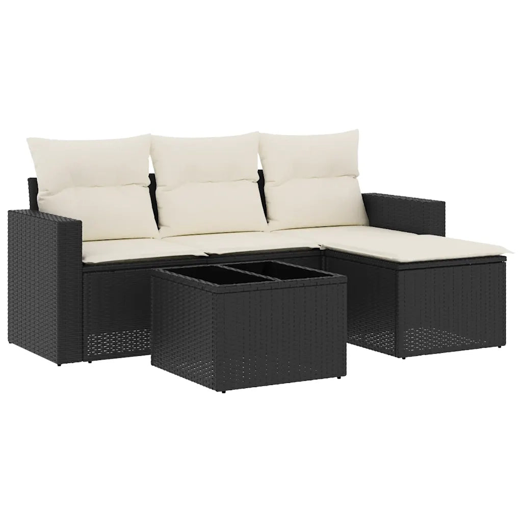 Salotto da Giardino-Set Divani da Giardino 5 pz con Cuscini in Polyrattan Nero 115745