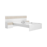 Letto alla francese Bonnie, Sommier per camera da letto, Giroletto per stanza, Struttura porta materasso, 248x195 h96 cm, Bianco e Rovere