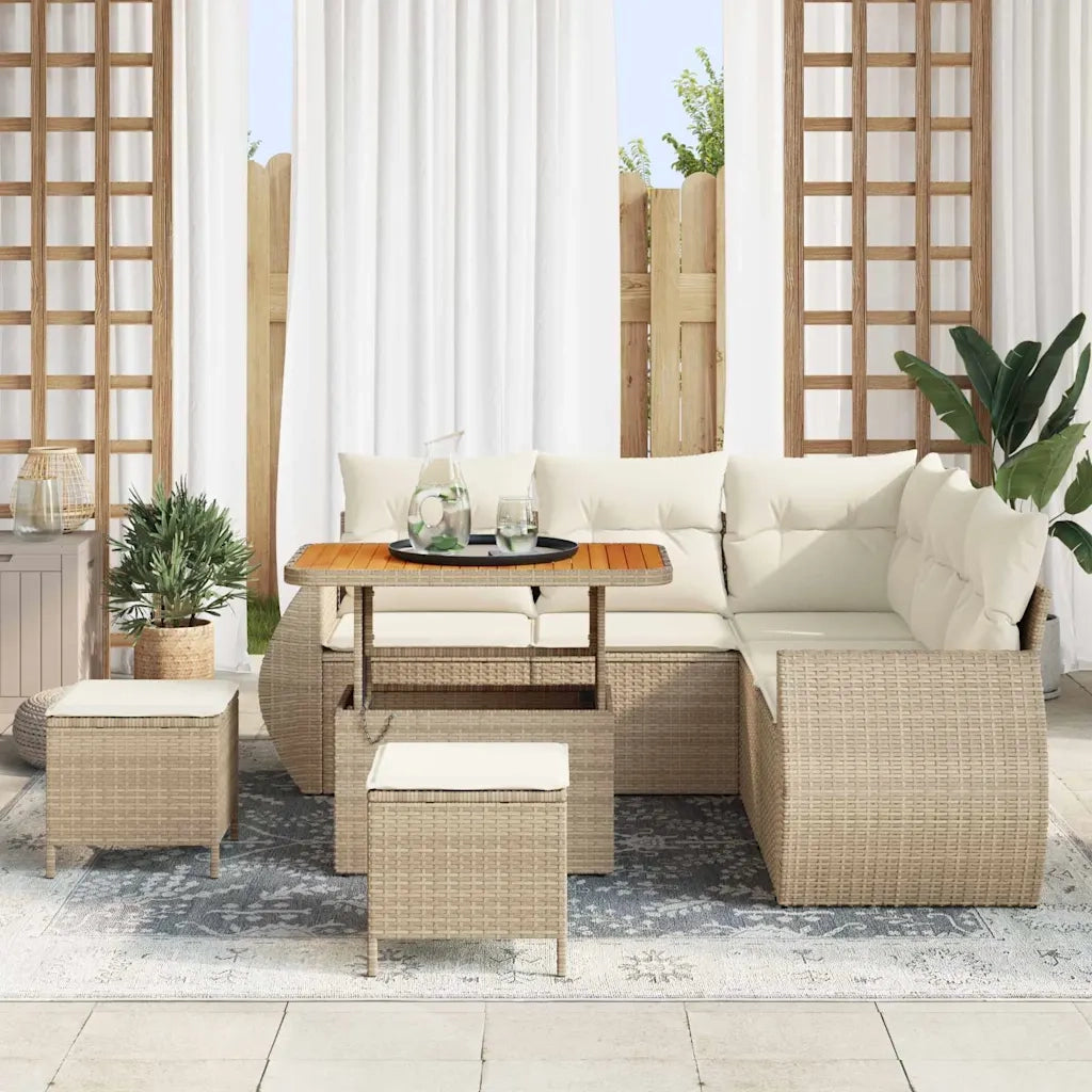 Set Divano da Giardino 8 pcs Beige e Crema polyrattan