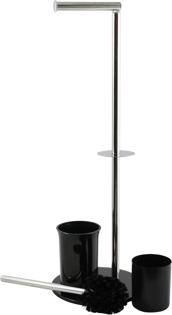 PIANTANA COLONNA ACCIAIO INOX PORTA SCOPINO BASE VETRO OVALE- Acciaio Inox Vetro Nero- SPIRE- pezzi 1