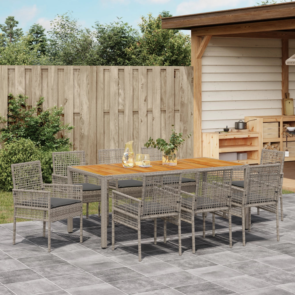 Set da Pranzo da Giardino 9 Pezzi con Cuscini Grigio Rattan Polimerico