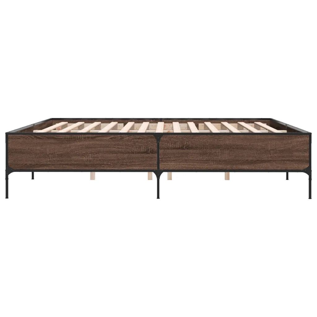 Letto matrimoniale | Letto per adulti | Giroletto Rovere Marrone 200x200cm in Legno Multistrato Metallo