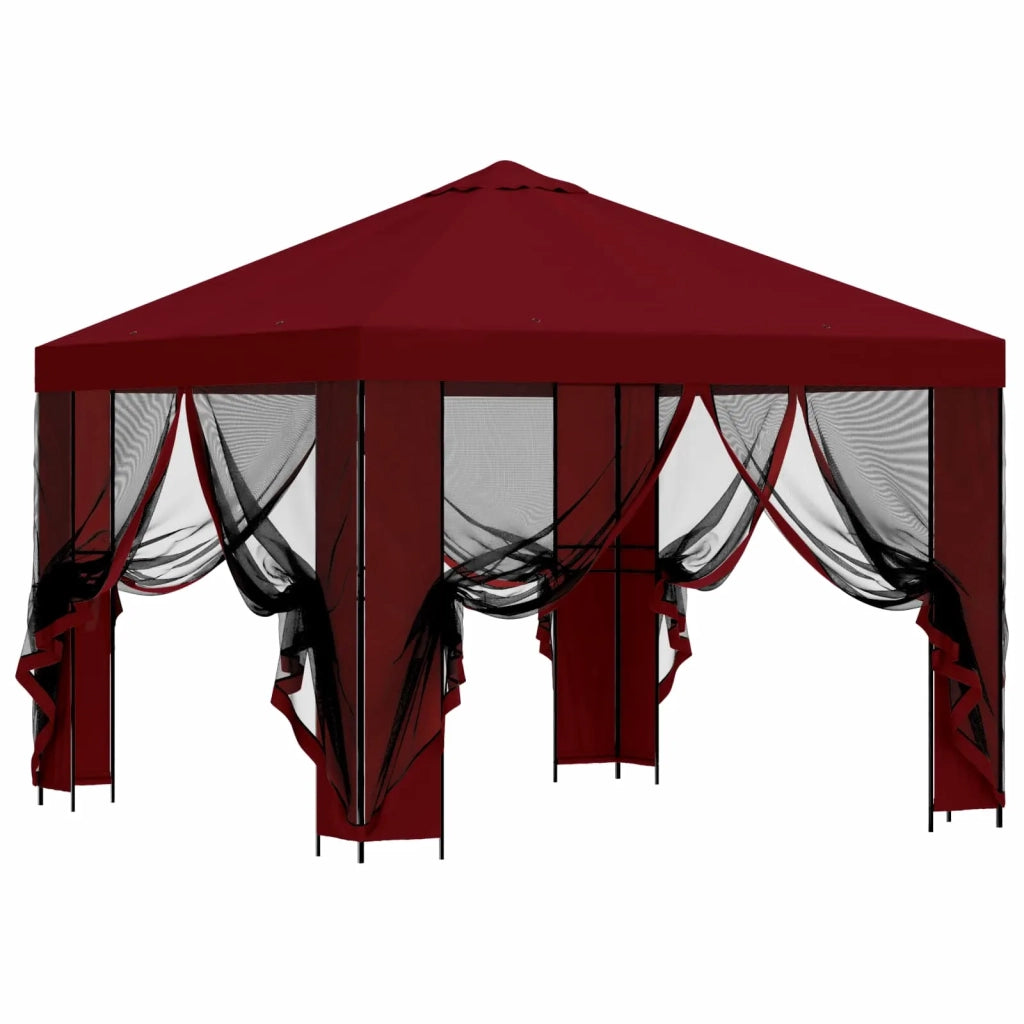 Gazebo da giardino con pareti laterali 3 x 3 m Borgogna 900371
