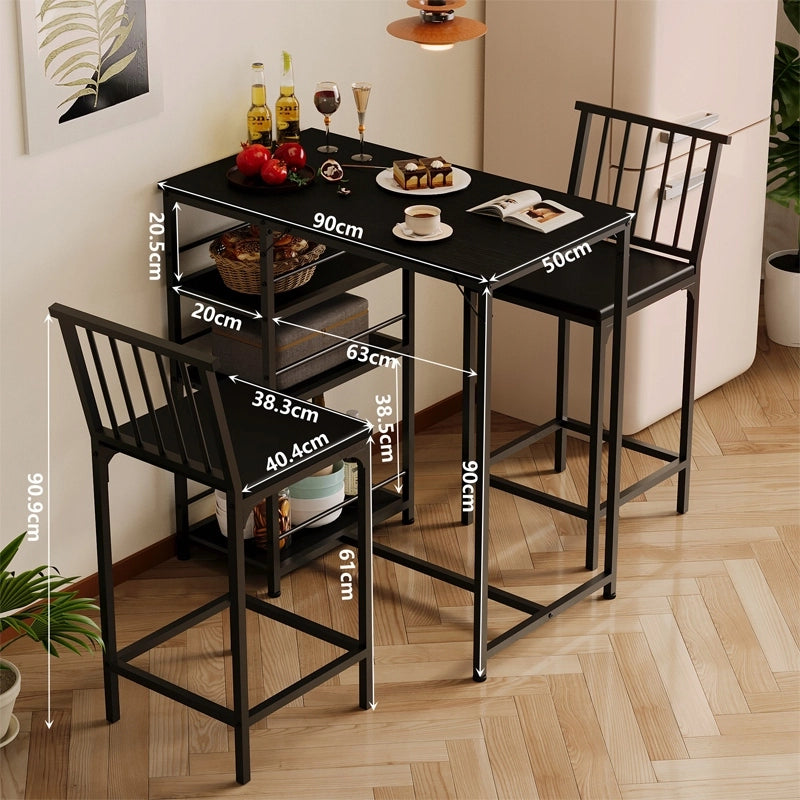 Set bar: tavolo + 2 sedie | nero | stile loft | per cucina/sala da pranzo
