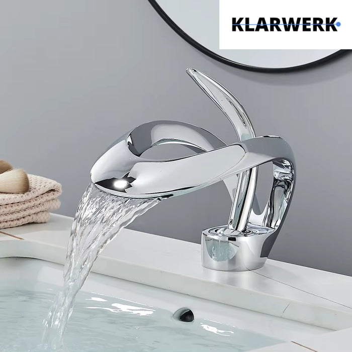 NAVIS |Rubinetto da bagno a cascata di design, rubinetto da bagno cromato lucido|in acciaio inossidabile premium per lavandino|Miscelatore  2 attacchi