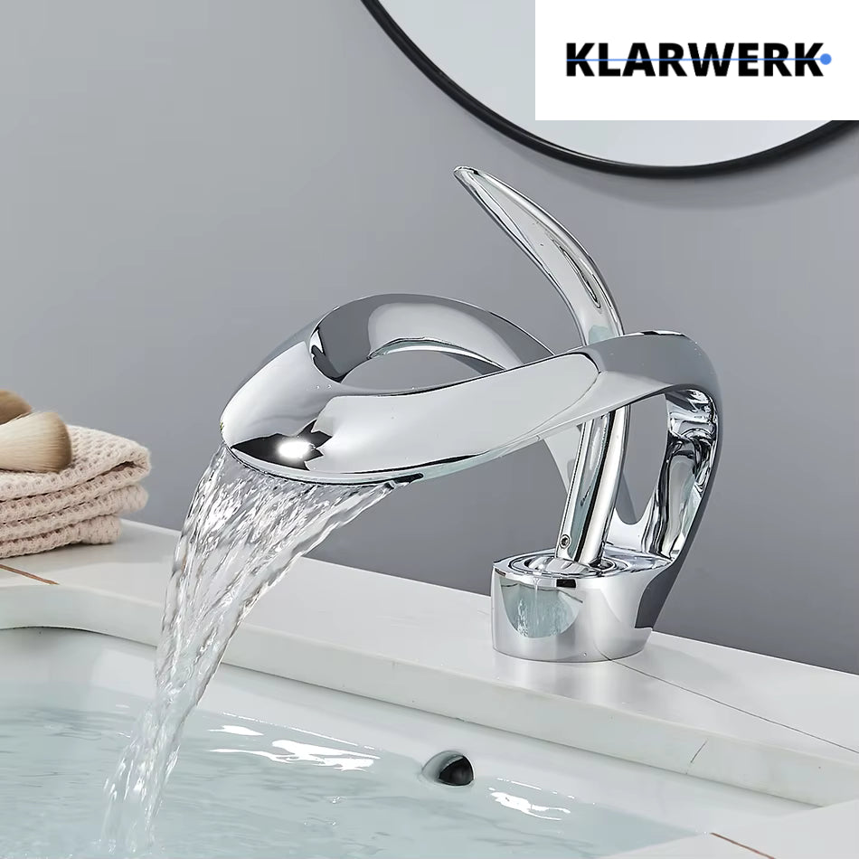 NAVIS |Rubinetto da bagno a cascata di design, rubinetto da bagno cromato lucido|in acciaio inossidabile premium per lavandino|Miscelatore  2 attacchi