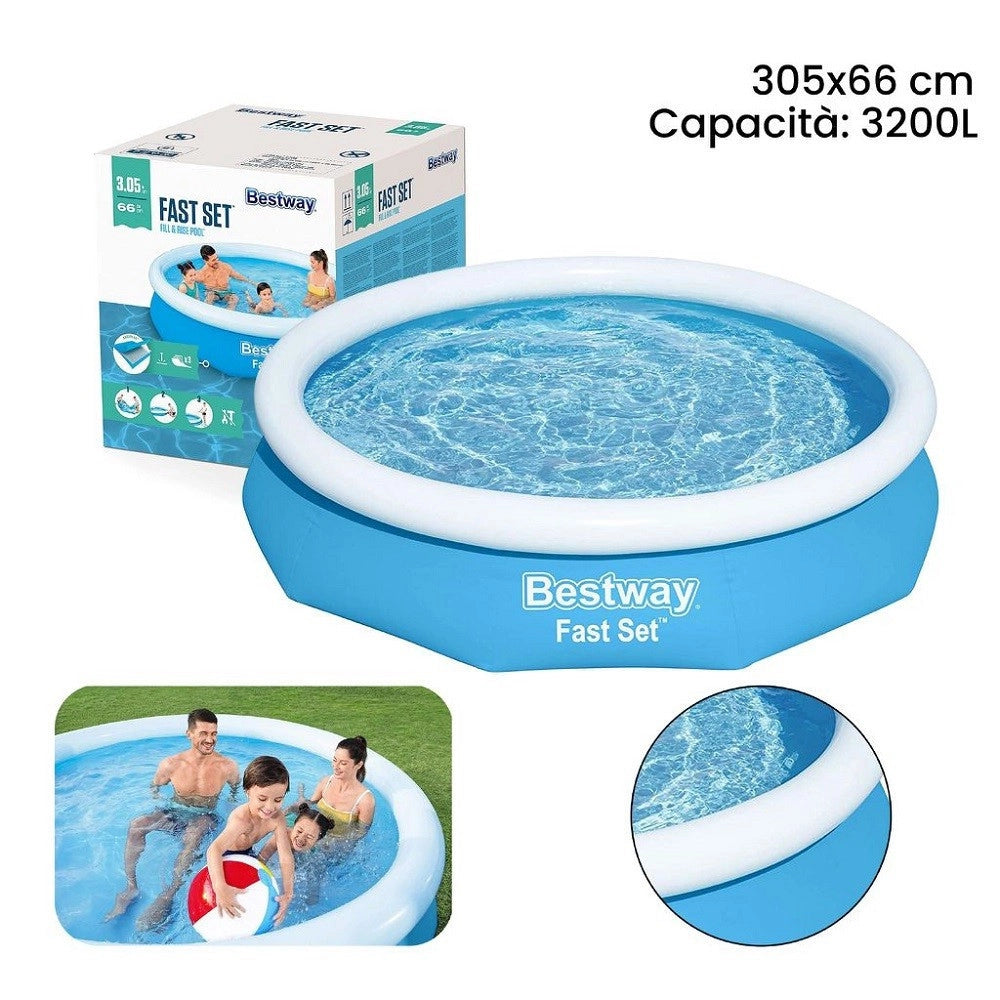 Trade Shop - Piscina Fast Set Tonda Fuori Terra Con Anello Gonfiabile 3200lt 305x66 Cm 57456 -