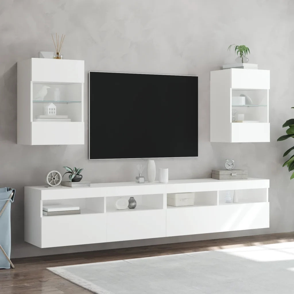 Mobile TV a Parete con Luci LED-Mobile TV a Muro Bianco 40x30x60,5 cm