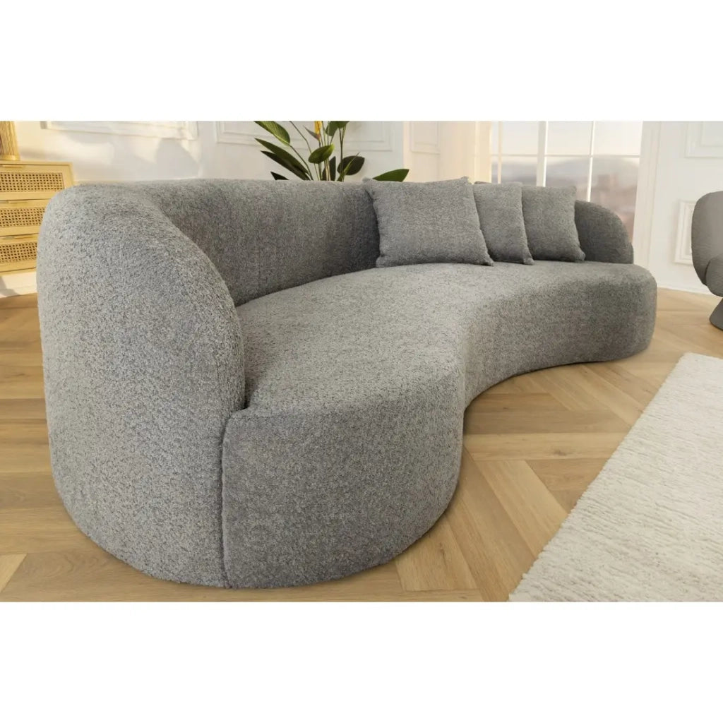 Divano destro SOREN grigio scuro – Divano di design in tessuto bouclé con forma arrotondata