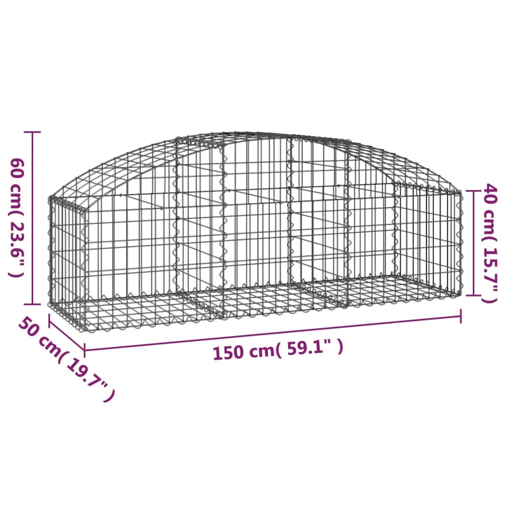 Gabbione recinto a gabbia muro di contenimento ad arco 150 x 50 x 40/60 cm ferro zincato argento 02_0039987