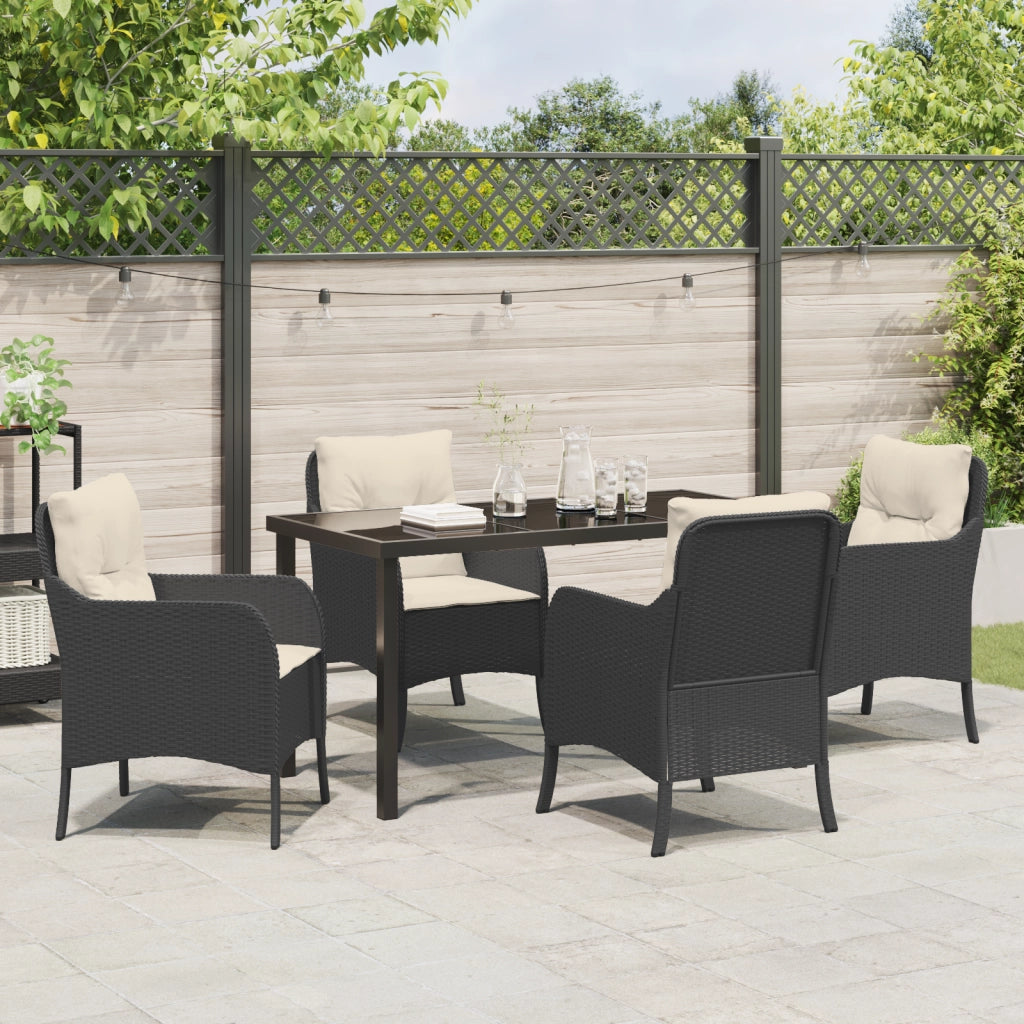 Set di Mobili da Pranzo da Giardino con Cuscini Neri Rattan Polimerico