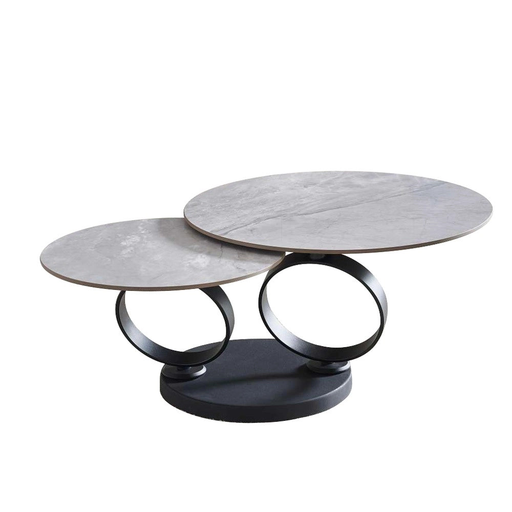 Tavolino Doppio Gleam in Ceramica Grigio Lucido con Struttura Nera – Set Moderno Salvaspazio