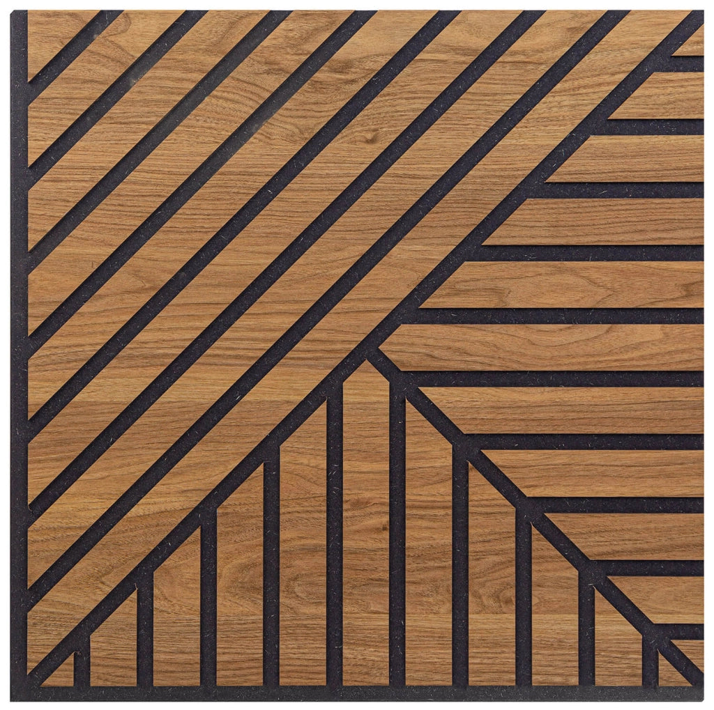 Set 10 Pannelli Decorativi Fonoassorbenti 58x58 cm in MDF Decoro A Tris Linee Noce Asia