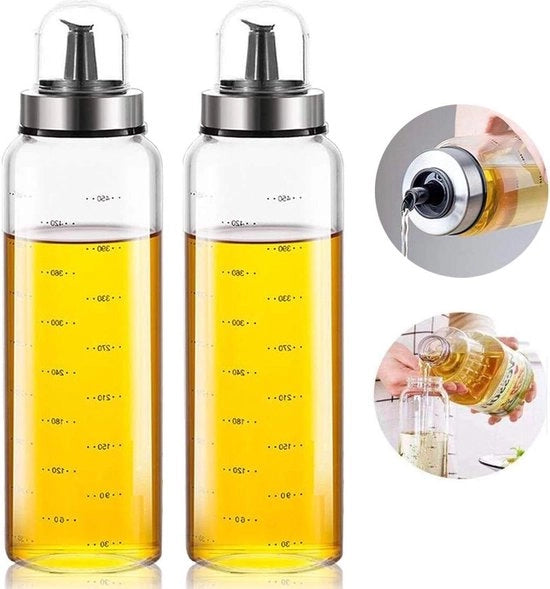 Set di Dispensatori per Olio d'Olive e Aceto - 2 x 500 ml Bottiglie per Cucina Grigliata Pasta Barbecue - Facile da Riempire e Pulire
