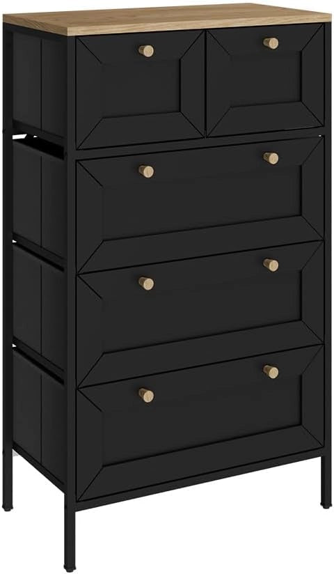Cassettiera Belaro, Nero, 56 x 95 cm con 5 cassetti, adatto per riporre abbigliamento e accessori