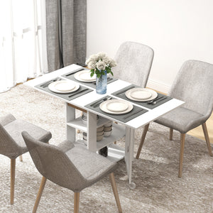 Tavolo Pieghevole da Pranzo 120x60x75 cm con 2 Ribalte e Ripiani in Truciolato Bianco