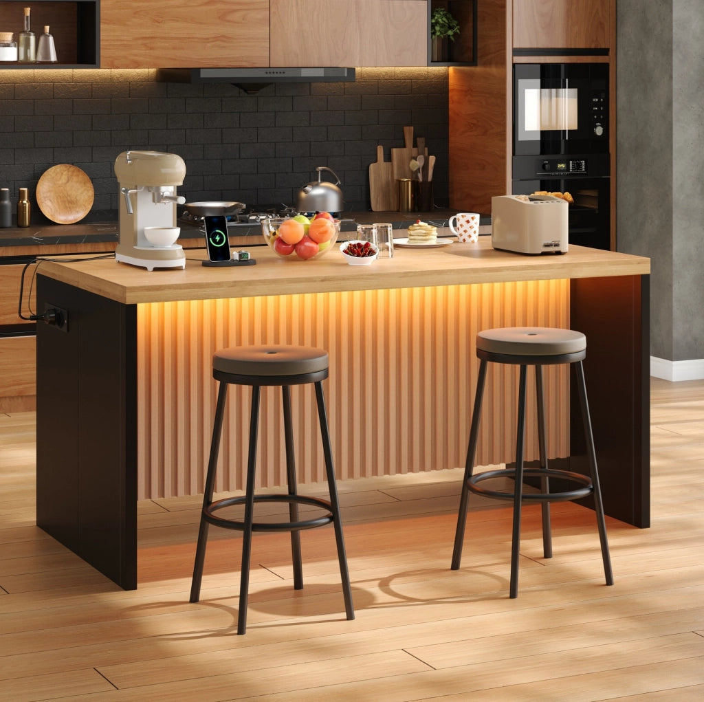 Isola cucina industrial 155x80x90 cm in MDF effetto legno e nero; con LED; prese e USB