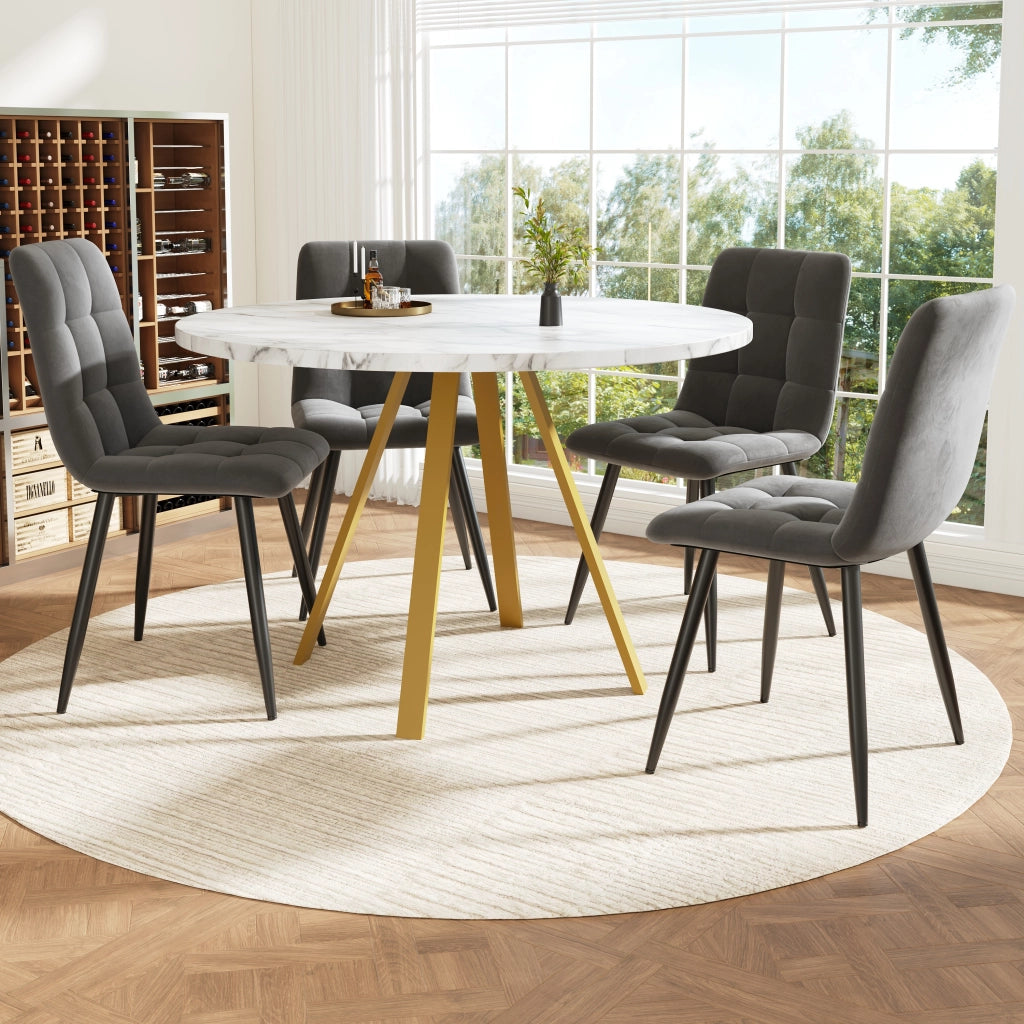 Tavolo da pranzo per 4 persone con 4 sedie in MDF e metallo sedute in velluto moderno bianco oro per cucina