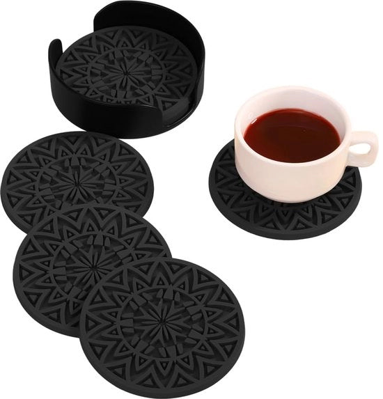 Set di sottopiani in silicone, 6 sottopiani antiscivolo in vetro, sottopiani antiscivolo termoresistenti, resistenti al lavastoviglie con cassetto di stoccaggio per bicchieri, tazze e bicchieri in vetro