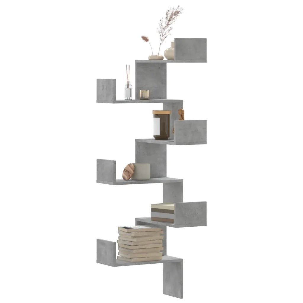 Scaffale Angolare a Muro | Mensola a parete Grigio Cemento 45x45x147cm Multistrato