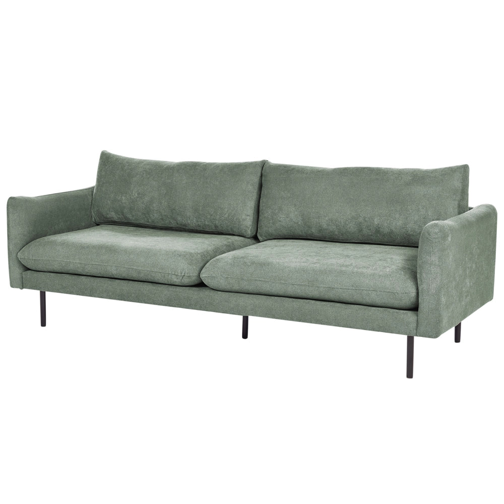 Set da salotto con divano 3 posti e poltrona  imbottita in tessuto ciniglia verde chiaro e gambe nere Stile Retrò Moderno