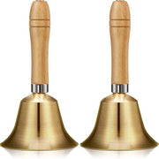 Due campane in ottone massiccio con maniglie in legno, strumenti musicali, per una chiara e facile gestione, campane in ottone per chiamare vecchi animali da cerimonia di matrimonio (3,15 x 3,15 x 5,9 pollici)