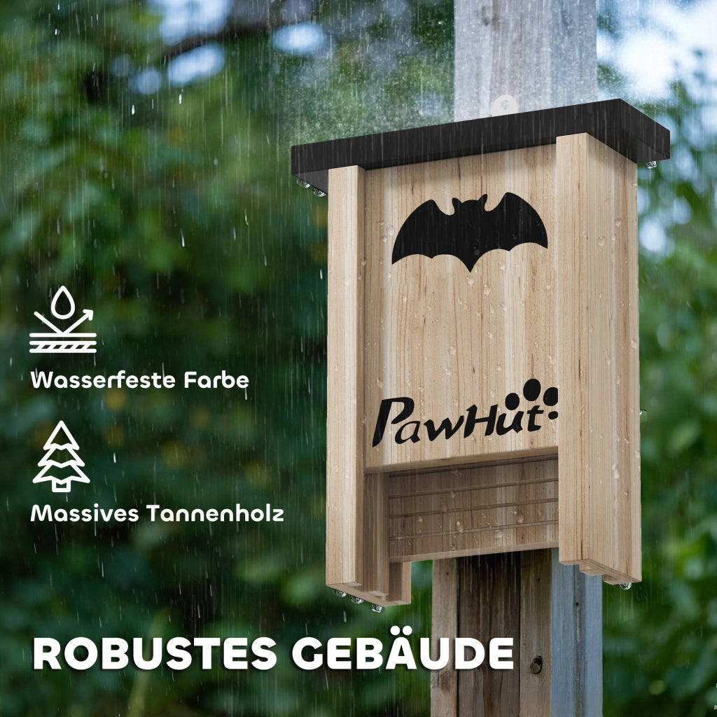Casetta da giardino per pipistrelli con 3 rifugi, gancio integrato, legno di abete naturale, 18 × 6 × 22,5 cm