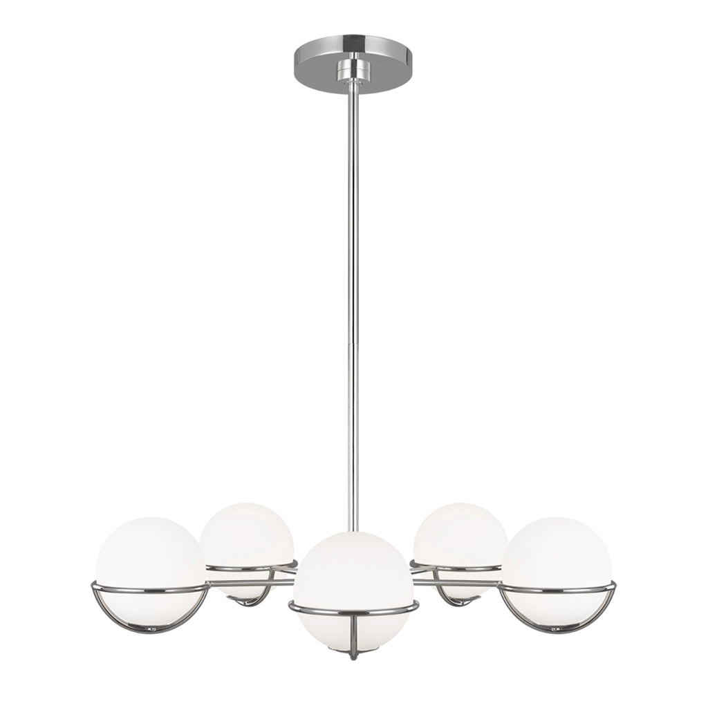 Lampadario Apollo Acciaio Nichel Vetro 5 Luci G9 3 Ledw 3000K 1600Lm