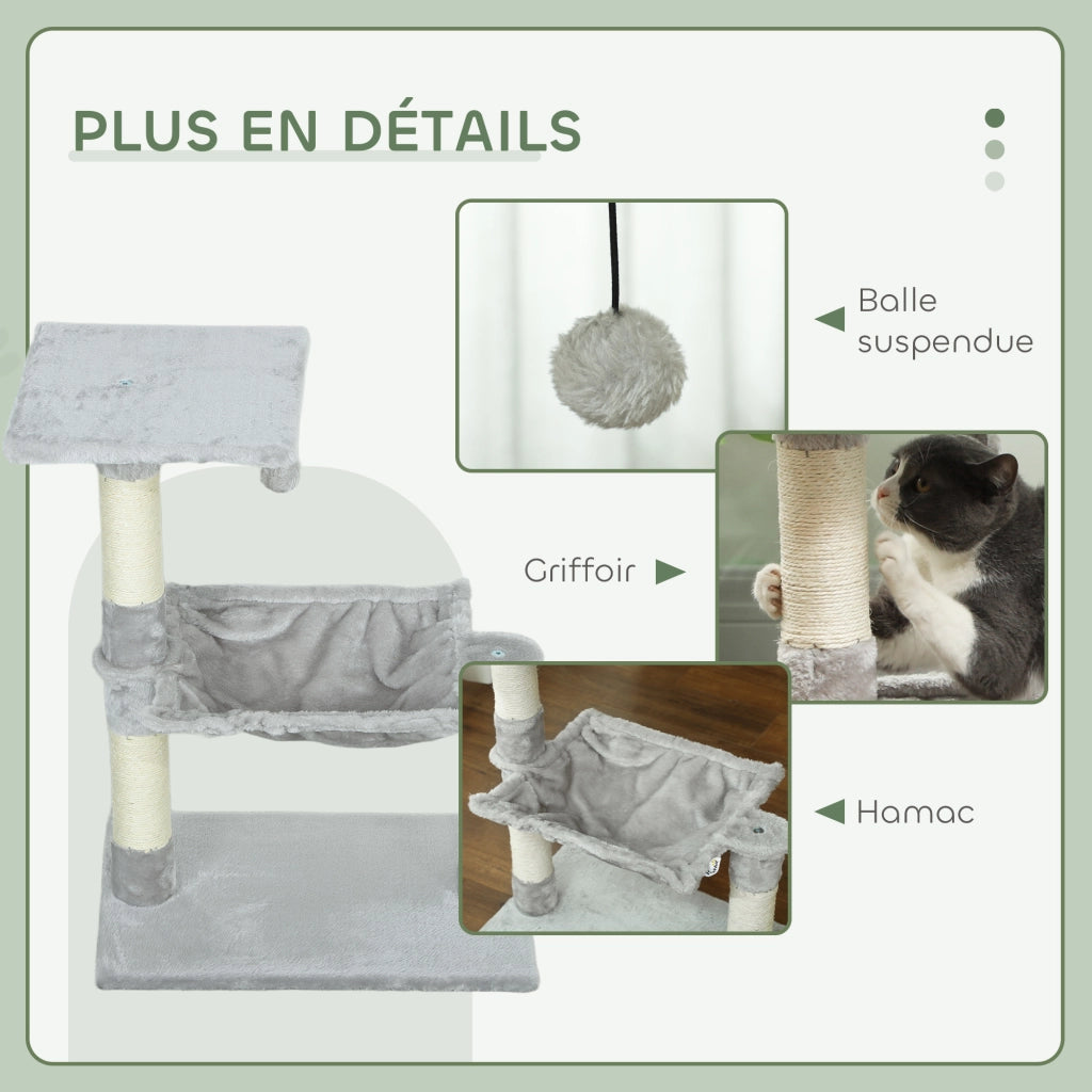 Arbre ¨¤ chat con 3 griffoirs sisal plateforme hamac ¨C zephmum ¨C 50x26x70 cm grigio