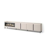 Mobile TV Soggiorno, 315x61x35 cm, Per TV fino a 80", Camino elettrico XXL, Design industriale, Beige