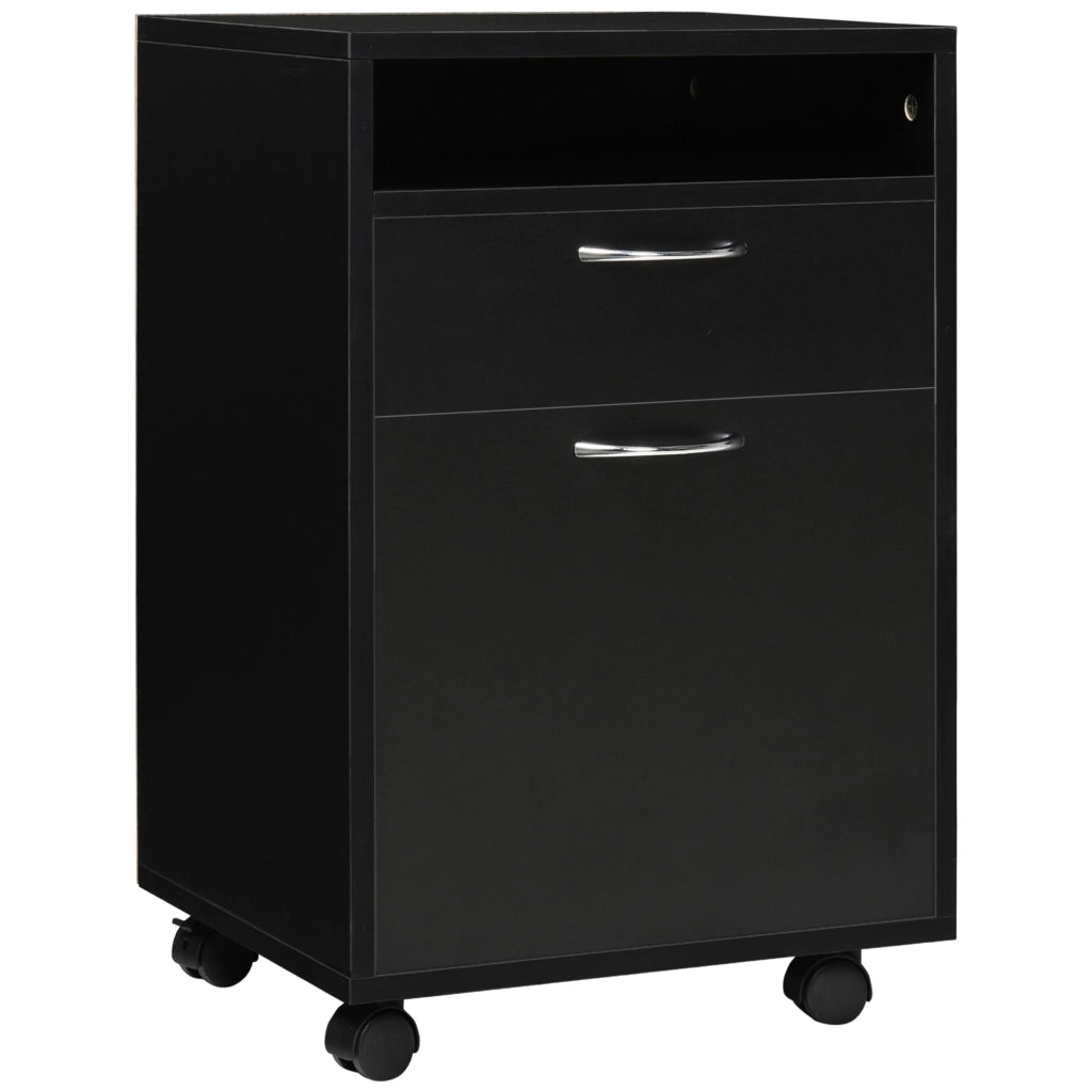 Rollcontainer con cassetto e armadietto 40x35x60 cm nero per ufficio e home office