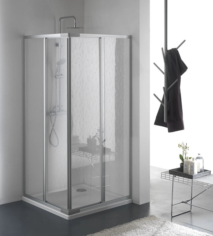 Box doccia due lati scorrevole in pvc e alluminio h185cm Merbo Ribro Bianco,70/80x70/80 cm
