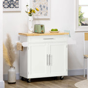 Carrello da cucina 109x40x89 cm bianco con piano, vani e ruote