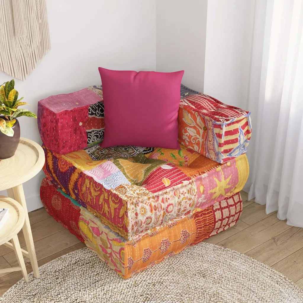 Pouf Modulare con Cuscino in Tessuto Patchwork 350377
